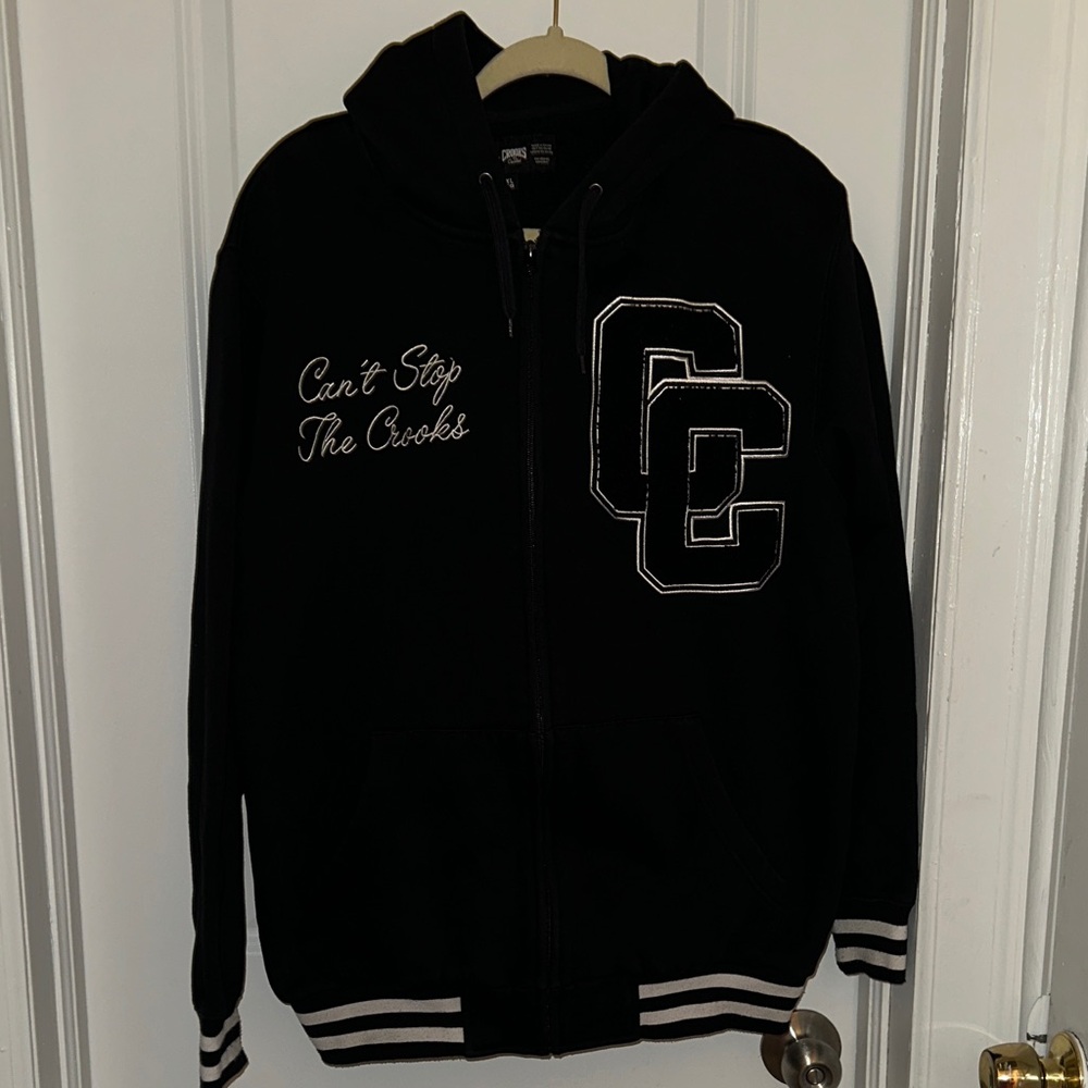 Crooks & Castles Black Kids Zip Hoodie with White Lettering